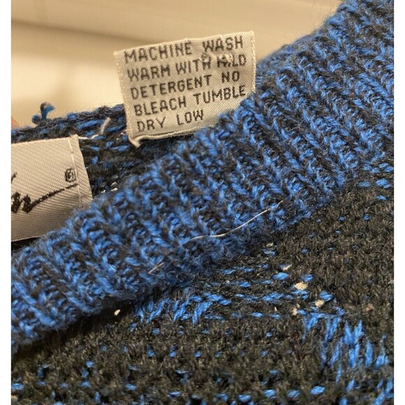 Vintage Grandpa Sweater Men's XL Tall Blue 90s Crewneck Geometric Chunky Cosby - Picture 5 of 9